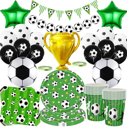 Fußball Geburtstag Deko Set,82 Stück Fussball Partygeschirr mit Große Trophäen Fußball Folienballon Partyzubehörset,Fussball Pappteller Tassen Servietten banner Luftballon Kinderparty Deko 20 Gäste Fußball Geburtstag Deko Set,82 Stück Fussball Partygeschirr mit Große Trophäen Fußball Folienballon Partyzubehörset,Fussball Pappteller Tassen Servietten banner Luftballon Kinderparty Deko 20 Gäste von OMZSXK