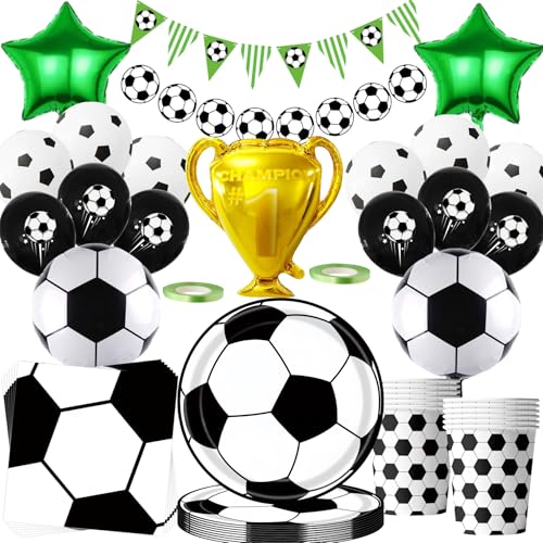 Fußball Geburtstag Deko Set,82 Stück Fussball Partygeschirr mit Große Trophäen Fußball Folienballon Partyzubehörset,Fussball Pappteller Tassen Servietten banner Luftballon Kinderparty Deko 20 Gäste Fußball Geburtstag Deko Set,82 Stück Fussball Partygeschirr mit Große Trophäen Fußball Folienballon Partyzubehörset,Fussball Pappteller Tassen Servietten banner Luftballon Kinderparty Deko 20 Gäste von OMZSXK