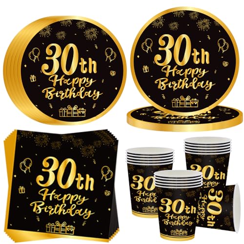 OMZSXK 30. Geburtstag Partygeschirr für 16 Gäste,Schwarz Gold 30. Geburtstag Partyteller Geburtstaggeschirr,30. Geburtstags Pappteller Becher Servietten für Männer Frauen Happy Birthday Decor OMZSXK 30. Geburtstag Partygeschirr für 16 Gäste,Schwarz Gold 30. Geburtstag Partyteller Geburtstaggeschirr,30. Geburtstags Pappteller Becher Servietten für Männer Frauen Happy Birthday Decor von OMZSXK