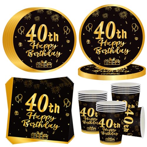 OMZSXK 40. Geburtstag Partygeschirr für 16 Gäste,Schwarz Gold 40.Geburtstag Partyteller Geburtstaggeschirr,40. Geburtstags Pappteller Becher Servietten für Männer Frauen Happy Birthday Decor OMZSXK 40. Geburtstag Partygeschirr für 16 Gäste,Schwarz Gold 40.Geburtstag Partyteller Geburtstaggeschirr,40. Geburtstags Pappteller Becher Servietten für Männer Frauen Happy Birthday Decor von OMZSXK