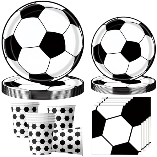 OMZSXK 50 Stück Fußball Partygeschirr für 10 Gäste,Fussball Partyteller Geburtstag Geschirr,Schwarzer und weißer Fußball Pappteller Becher Servietten für Kindergeburtstag Deko OMZSXK 50 Stück Fußball Partygeschirr für 10 Gäste,Fussball Partyteller Geburtstag Geschirr,Schwarzer und weißer Fußball Pappteller Becher Servietten für Kindergeburtstag Deko von OMZSXK