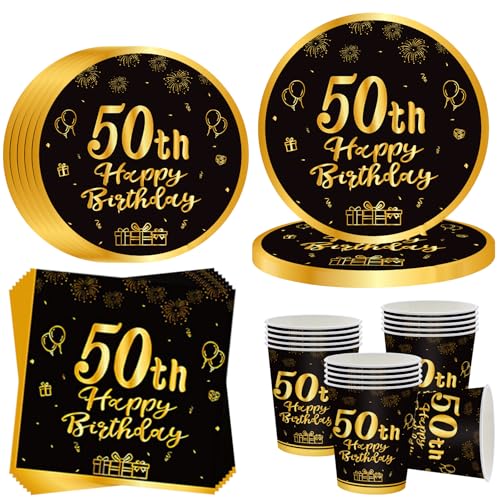 OMZSXK 50. Geburtstag Partygeschirr für 16 Gäste,Schwarz Gold 50. Geburtstag Partyteller Party Geschirr,50. Geburtstags Pappteller Becher Servietten für Männer Frauen Happy Birthday Decor OMZSXK 50. Geburtstag Partygeschirr für 16 Gäste,Schwarz Gold 50. Geburtstag Partyteller Party Geschirr,50. Geburtstags Pappteller Becher Servietten für Männer Frauen Happy Birthday Decor von OMZSXK