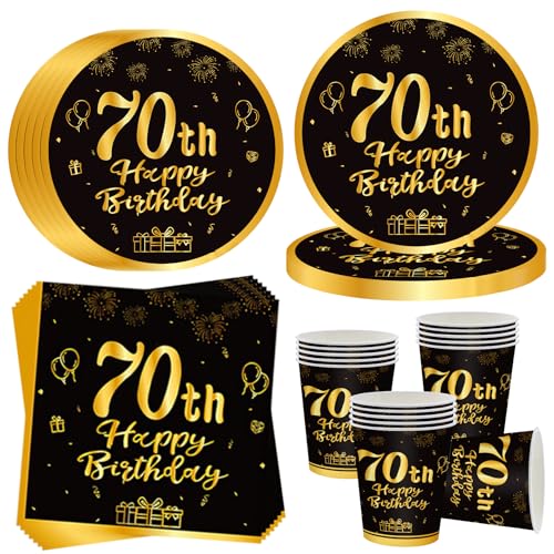 OMZSXK 70. Geburtstag Partygeschirr für 16 Gäste,Schwarz Gold 70. Geburtstag Partyteller Geburtstag Geschirr,70. Geburtstag Pappteller Becher Servietten für Männer Frauen Happy Birthday Decor OMZSXK 70. Geburtstag Partygeschirr für 16 Gäste,Schwarz Gold 70. Geburtstag Partyteller Geburtstag Geschirr,70. Geburtstag Pappteller Becher Servietten für Männer Frauen Happy Birthday Decor von OMZSXK