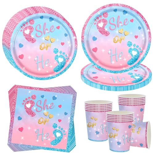 Gender Reveal Partygeschirr für 16 Gäste,Gender Reveal Partyteller Baby Shower Geschirr,Babypartys Pappteller Becher Servietten He or She Boy or Girl Rosa Blau Geschlecht überraschung Deko Gender Reveal Partygeschirr für 16 Gäste,Gender Reveal Partyteller Baby Shower Geschirr,Babypartys Pappteller Becher Servietten He or She Boy or Girl Rosa Blau Geschlecht überraschung Deko von OMZSXK