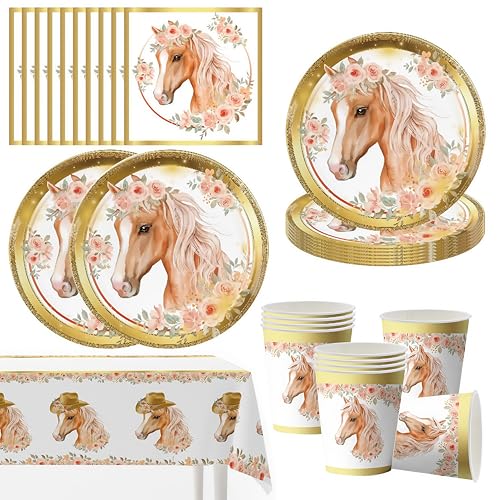 OMZSXK Pferd Partygeschirr Set,Pferde Geburtstag Deko Partygeschirr mit Tischdecken für 10 Gäste,Pferd Party Dekoration Pappgeschirr Partyzubehörset Partyteller Tischdecken Becher Servietten OMZSXK Pferd Partygeschirr Set,Pferde Geburtstag Deko Partygeschirr mit Tischdecken für 10 Gäste,Pferd Party Dekoration Pappgeschirr Partyzubehörset Partyteller Tischdecken Becher Servietten von OMZSXK