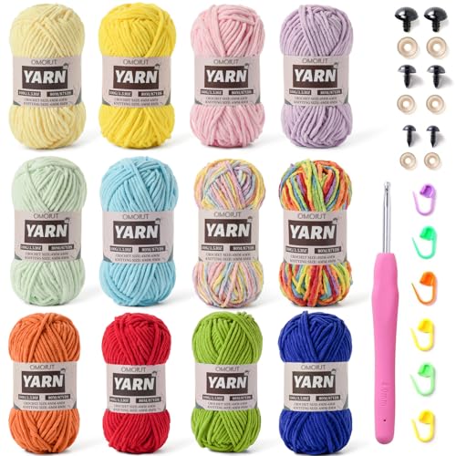 12 Stück grobes Chenille-Garn zum Häkeln, sperriges Samtgarn zum Häkeln, Babygarn zum Häkeln, weiche Decke, 1,2 kg Amigurumi-Garne für Bastelset C 12 Stück grobes Chenille-Garn zum Häkeln, sperriges Samtgarn zum Häkeln, Babygarn zum Häkeln, weiche Decke, 1,2 kg Amigurumi-Garne für Bastelset C von OMoiut