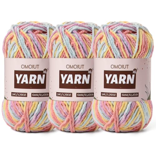 3 Packungen Plüsch-Chenille-Häkelgarn – Babygarn zum Häkeln, weich – Samtgarne Stricken für Decken, Handwerk – flauschige Amigurumi-Garne 150 g (3 Macarons) von OMoiut