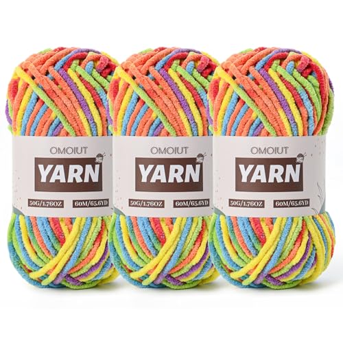 3 Packungen Plüsch-Chenille-Häkelgarn – Babygarn zum Häkeln weich – Samtgarne Stricken für Decken, Handwerk – flauschige Amigurumi-Garne 150 g (3 Regenbogen) von OMoiut