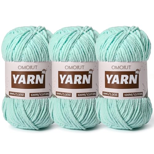 3 Packungen Plüsch-Chenille-Häkelgarn – Babygarn zum Häkeln weich – Samtgarne Stricken für Decken, Handwerk – flauschige Amigurumi-Garne 300 g (3 Aqua Green) von OMoiut