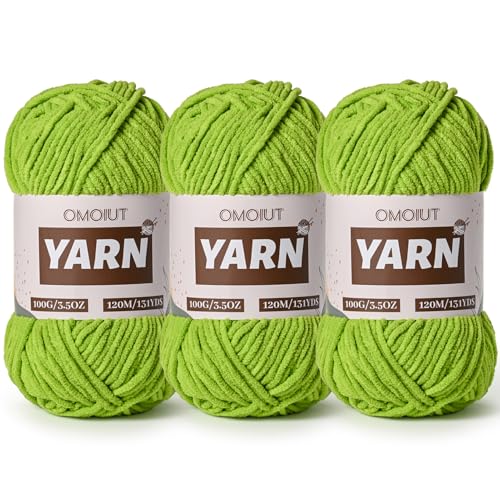 3 Packungen Plüsch-Chenille-Häkelgarn – Babygarn zum Häkeln weich – Samtgarne Stricken für Decken, Handwerk – flauschige Amigurumi-Garne 300 g (3 Limettengrün) von OMoiut