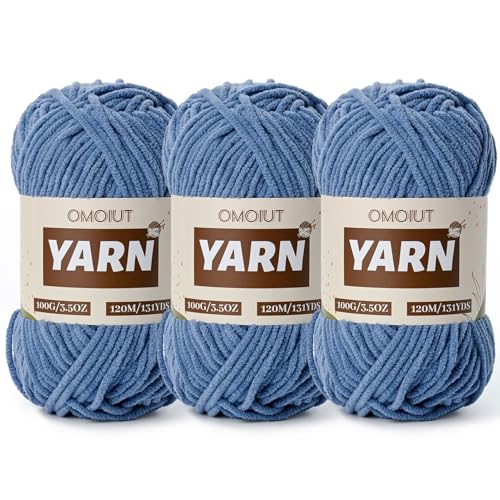 3 Packungen Plüsch-Chenille-Häkelgarn – Babygarn zum Häkeln weich – Samtgarne Stricken für Decken, Handwerk – flauschige Amigurumi-Garne 300 g (3 Marineblau) von OMoiut