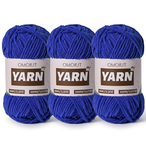 3 Packungen Plüsch-Chenille-Häkelgarn – Babygarn zum Häkeln weich – Samtgarne Stricken für Decken, Handwerk – flauschige Amigurumi-Garne 300 g (3 Saphirblau) von OMoiut