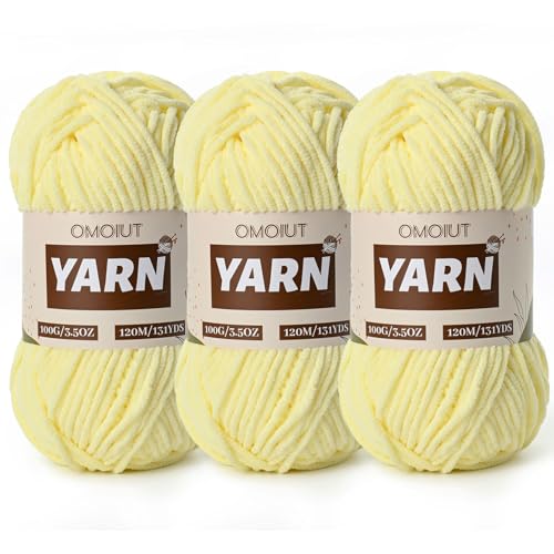 3 Packungen Plüsch-Chenille-Häkelgarn – Babygarn zum Häkeln weich – Samtgarne Stricken für Decken, Handwerk – flauschige Amigurumi-Garne 300 g (3 Zitronengelb) von OMoiut