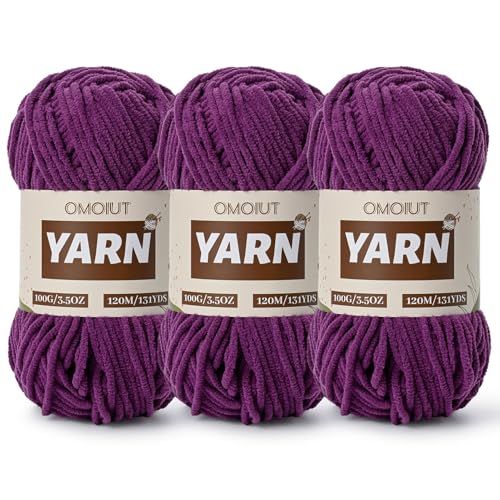 3 Packungen Plüsch-Chenille-Häkelgarn – Babygarn zum Häkeln weich – Samtgarne Stricken für Decken, Handwerk – flauschige Amigurumi-Garne 300 g (3 dunkelviolett) von OMoiut