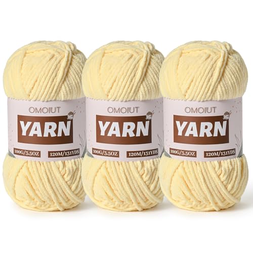 3 Packungen Plüsch-Chenille-Häkelgarn – Babygarn zum Häkeln weich – Samtgarne Stricken für Decken, Handwerk – flauschige Amigurumi-Garne 300 g (3 gelblich) von OMoiut