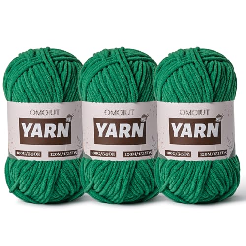 3 Packungen Plüsch-Chenille-Häkelgarn – Babygarn zum Häkeln weich – Samtgarne Stricken für Decken, Handwerk – flauschige Amigurumi-Garne 300 g (3 grüner) von OMoiut