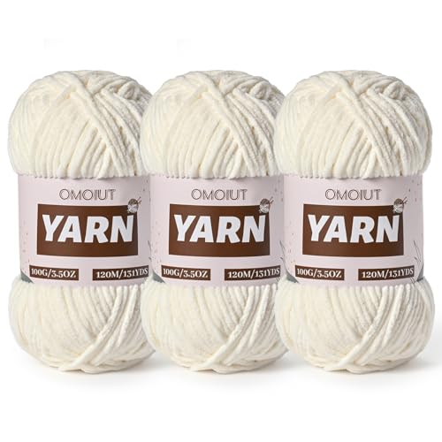 3 Packungen Plüsch-Chenille-Häkelgarn – Babygarn zum Häkeln weich – Samtgarne Stricken für Decken, Handwerk – flauschige Amigurumi-Garne 300 g (3 weiß) von OMoiut