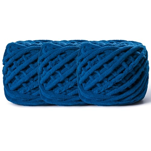 3x 100g Chunky Chenille Garn Flauschig Samt zum Häkeln Babygarn zum Häkeln und Häkeln Babygarn zum Häkeln und Häkeln Babygarn zum Häkeln und Weich Amigurumi (3 Denim Blau) von OMoiut