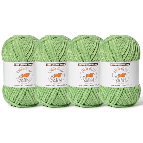 Avocadogrünes, flauschiges Samtgarn zum Häkeln, grobes Chenille-Babydeckengarn zum Häkeln, weiches, flauschiges Puzzle-Garn zum Stricken, (je 100 g) sperrige, dicke Amigurumi-Häkelgarne von OMoiut