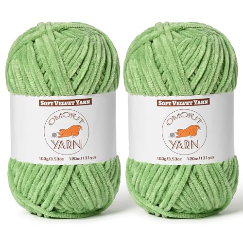 Avocadogrünes, flauschiges Samtgarn zum Häkeln, grobes Chenille-Babydeckengarn zum Häkeln, weiches, flauschiges Puzzle-Garn zum Stricken, (je 100 g) sperrige, dicke Amigurumi-Häkelgarne von OMoiut