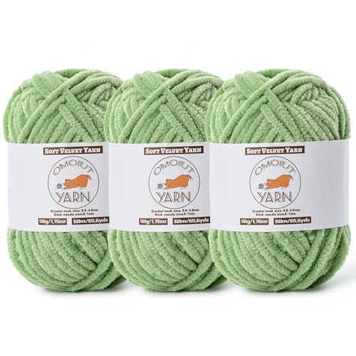 Avocadogrünes, flauschiges Samtgarn zum Häkeln, grobes Chenille-Babydeckengarn zum Häkeln, weiches, flauschiges Puzzle-Garn zum Stricken, (je 50 g) sperrige, dicke Amigurumi-Häkelgarne von OMoiut