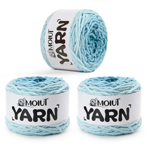 Blanket Perfect Ombre Kuchengarn – Babygarn zum Häkeln weich – 300 g – #6 super sperrig – 197 Meter zum Stricken, Basteln und Amigurumi, grobes Chenille-Garn (3 x ICY Blue) von OMoiut