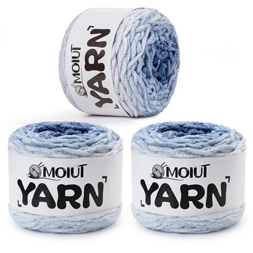 Blanket Perfect Ombre Kuchengarn – Babygarn zum Häkeln weich – 300 g – #6 super sperrig – 200 m zum Stricken, Basteln und Amigurumi, grobes Chenille-Garn (3 Graublau) von OMoiut