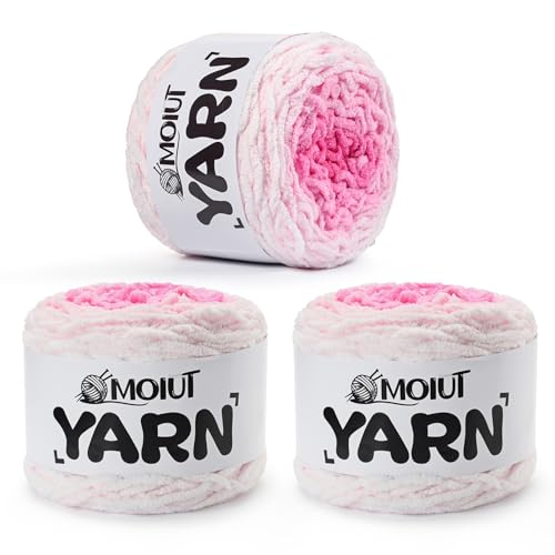 Blanket Perfect Ombre Kuchengarn – Babygarn zum Häkeln weich – 300 g – #6 super sperrig – 200 m zum Stricken, Basteln und Amigurumi, grobes Chenille-Garn (3 Rosenstrände) von OMoiut