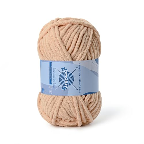 Dickes Chenille-Garn zum Häkeln, Babygarn zum Häkeln, weiche Decken, sperrige Garne zum Häkeln, Amigurumi, 100 g, flauschige Samtgarne zum Handstricken, Aprikose von OMoiut
