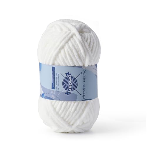 Dickes Chenille-Garn zum Häkeln, Babygarn zum Häkeln, weiche Decken, sperrige Garne zum Häkeln, Amigurumi, 100 g, flauschige Samtgarne zum Handstricken, Weiß von OMoiut