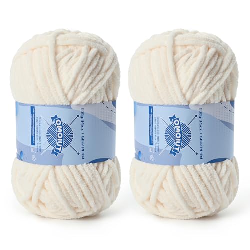 Dickes Chenille-Garn zum Häkeln, Babygarn zum Häkeln, weiche Decken, sperrige Garne zum Häkeln, Amigurumi, 2 x 100 g, flauschige Samtgarne zum Handstricken, 2 x 100 g, 2 x 74 m, 2 x 74 m, Hellbeige von OMoiut