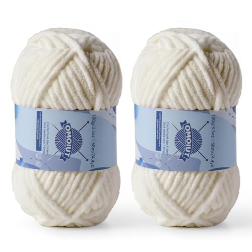 Dickes Chenille-Garn zum Häkeln, Babygarn zum Häkeln, weiche Decken, sperrige Garne zum Häkeln, Amigurumi, 2 x 100 g, flauschige Samtgarne zum Handstricken, 2 x 100 g, 2 x 74 m, 2 x 74 m, Hellkhaki von OMoiut