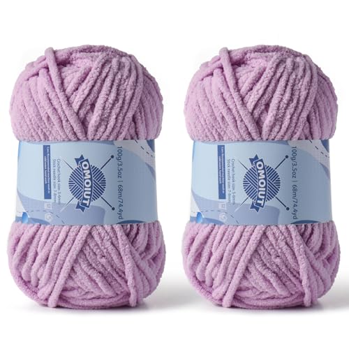Dickes Chenille-Garn zum Häkeln, Babygarn zum Häkeln, weiche Decken, sperrige Garne zum Häkeln, Amigurumi, 2 x 100 g, flauschige Samtgarne zum Handstricken, 2 x 100 g, 2 x 74 m, 2 x 74 m, Hellviolett von OMoiut