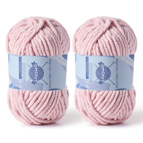 Dickes Chenille-Garn zum Häkeln, Babygarn zum Häkeln, weiche Decken, sperrige Garne zum Häkeln, Amigurumi, 2 x 100 g, flauschige Samtgarne zum Handstricken, 2 x 100 g, 2 x 74 m, 2 x 74 m, Rosa von OMoiut