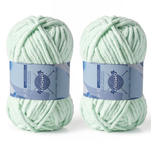 Dickes Chenille-Garn zum Häkeln, Babygarn zum Häkeln, weiche Decken, sperrige Garne zum Häkeln, Amigurumi, 2 x 100 g, flauschige Samtgarne zum Handstricken, 2 x 100 g, 2 x 74 m, Babygrün Dickes Chenille-Garn zum Häkeln, Babygarn zum Häkeln, weiche Decken, sperrige Garne zum Häkeln, Amigurumi, 2 x 100 g, flauschige Samtgarne zum Handstricken, 2 x 100 g, 2 x 74 m, Babygrün von OMoiut