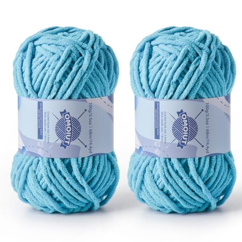 Dickes Chenille-Garn zum Häkeln, Babygarn zum Häkeln, weiche Decken, sperrige Garne zum Häkeln, Amigurumi, 2 x 100 g, flauschige Samtgarne zum Handstricken, 2 x 100 g, 2 x 74 m, Blau von OMoiut