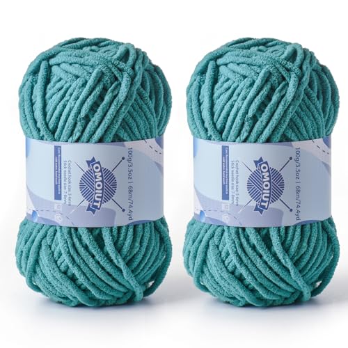 Dickes Chenille-Garn zum Häkeln, Babygarn zum Häkeln, weiche Decken, sperrige Garne zum Häkeln, Amigurumi, 2 x 100 g, flauschige Samtgarne zum Handstricken, 2 x 100 g, 2 x 74 m, dunkles Cyan von OMoiut
