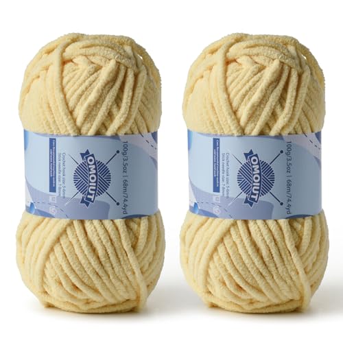 Dickes Chenille-Garn zum Häkeln, Babygarn zum Häkeln, weiche Decken, sperrige Garne zum Häkeln, Amigurumi, 2 x 100 g, flauschige Samtgarne zum Handstricken, 2 x 100 g, 2 x 74 m, hellgelb Dickes Chenille-Garn zum Häkeln, Babygarn zum Häkeln, weiche Decken, sperrige Garne zum Häkeln, Amigurumi, 2 x 100 g, flauschige Samtgarne zum Handstricken, 2 x 100 g, 2 x 74 m, hellgelb von OMoiut