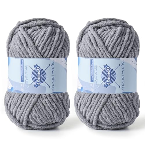 Dickes Chenille-Garn zum Häkeln, Babygarn zum Häkeln, weiche Decken, sperrige Garne zum Häkeln, Amigurumi, 2 x 100 g, flauschige Samtgarne zum Handstricken, 2 x 100 g, 2 x 74 m, hellgrau Dickes Chenille-Garn zum Häkeln, Babygarn zum Häkeln, weiche Decken, sperrige Garne zum Häkeln, Amigurumi, 2 x 100 g, flauschige Samtgarne zum Handstricken, 2 x 100 g, 2 x 74 m, hellgrau von OMoiut