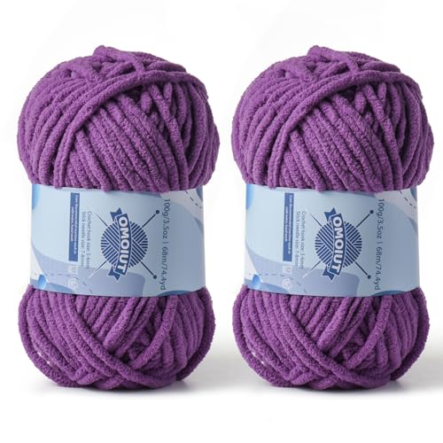 Dickes Chenille-Garn zum Häkeln, Babygarn zum Häkeln, weiche Decken, sperrige Garne zum Häkeln, Amigurumi, 2 x 100 g, flauschige Samtgarne zum Handstricken, 2 x 100 g, 2 x 74 m, lila von OMoiut