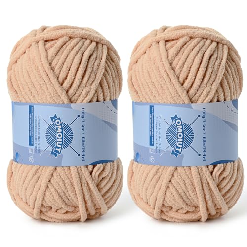 Dickes Chenille-Garn zum Häkeln, Babygarn zum Häkeln, weiche Decken, sperrige Garne zum Häkeln, Amigurumi, 200 g, flauschige Samtgarne zum Handstricken, 2 Stück (2 Aprikose) von OMoiut