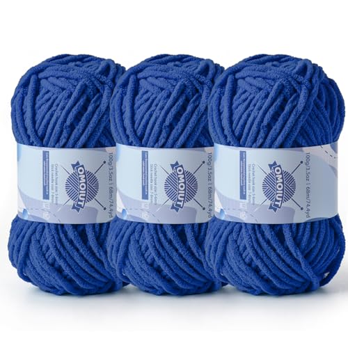 Dickes Chenille-Garn zum Häkeln, Babygarn zum Häkeln, weiche Decken, sperrige Garne zum Häkeln, Amigurumi, 3 x 100 g, flauschige Samtgarne zum Handstricken, 3 x 100 g, 3 x 74 m, 3 x 74 m, Saphirblau Dickes Chenille-Garn zum Häkeln, Babygarn zum Häkeln, weiche Decken, sperrige Garne zum Häkeln, Amigurumi, 3 x 100 g, flauschige Samtgarne zum Handstricken, 3 x 100 g, 3 x 74 m, 3 x 74 m, Saphirblau von OMoiut
