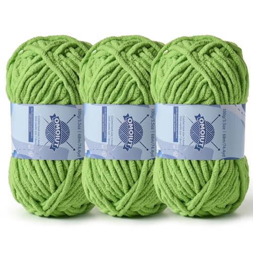 Dickes Chenille-Garn zum Häkeln, Babygarn zum Häkeln, weiche Decken, sperrige Garne zum Häkeln, Amigurumi, 3 x 100 g, flauschige Samtgarne zum Handstricken, 3 x 100 g, 3 x 74 m, 3 x 74 m, Grasgrün Dickes Chenille-Garn zum Häkeln, Babygarn zum Häkeln, weiche Decken, sperrige Garne zum Häkeln, Amigurumi, 3 x 100 g, flauschige Samtgarne zum Handstricken, 3 x 100 g, 3 x 74 m, 3 x 74 m, Grasgrün von OMoiut