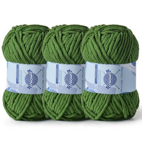 Dickes Chenille-Garn zum Häkeln, Babygarn zum Häkeln, weiche Decken, sperrige Garne zum Häkeln, Amigurumi, 3 x 100 g, flauschige Samtgarne zum Handstricken, 3 x 100 g, 3 x 74 m, 3 x 74 m, Kieferngrün Dickes Chenille-Garn zum Häkeln, Babygarn zum Häkeln, weiche Decken, sperrige Garne zum Häkeln, Amigurumi, 3 x 100 g, flauschige Samtgarne zum Handstricken, 3 x 100 g, 3 x 74 m, 3 x 74 m, Kieferngrün von OMoiut