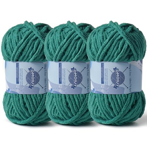 Dickes Chenille-Garn zum Häkeln, Babygarn zum Häkeln, weiche Decken, sperrige Garne zum Häkeln, Amigurumi, 3 x 100 g, flauschige Samtgarne zum Handstricken, 3 x 100 g, 3 x 74 m, 3 x 74 m, dunkelgrün Dickes Chenille-Garn zum Häkeln, Babygarn zum Häkeln, weiche Decken, sperrige Garne zum Häkeln, Amigurumi, 3 x 100 g, flauschige Samtgarne zum Handstricken, 3 x 100 g, 3 x 74 m, 3 x 74 m, dunkelgrün von OMoiut