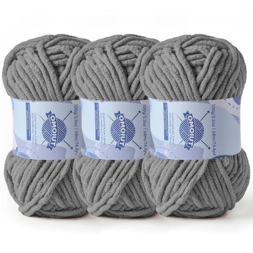 Dickes Chenille-Garn zum Häkeln, Babygarn zum Häkeln, weiche Decken, sperrige Garne zum Häkeln, Amigurumi, 3 x 100 g, flauschige Samtgarne zum Handstricken, 3 x 100 g, 3 x 74 m, 3 x 74 m, dunkelgrau Dickes Chenille-Garn zum Häkeln, Babygarn zum Häkeln, weiche Decken, sperrige Garne zum Häkeln, Amigurumi, 3 x 100 g, flauschige Samtgarne zum Handstricken, 3 x 100 g, 3 x 74 m, 3 x 74 m, dunkelgrau von OMoiut