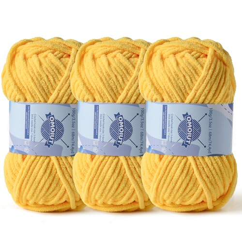 Dickes Chenille-Garn zum Häkeln, Babygarn zum Häkeln, weiche Decken, sperrige Garne zum Häkeln, Amigurumi, 3 x 100 g, flauschige Samtgarne zum Handstricken, 3 x 100 g, 3 x 74 m, 3 x 74 m, Gelb Dickes Chenille-Garn zum Häkeln, Babygarn zum Häkeln, weiche Decken, sperrige Garne zum Häkeln, Amigurumi, 3 x 100 g, flauschige Samtgarne zum Handstricken, 3 x 100 g, 3 x 74 m, 3 x 74 m, Gelb von OMoiut