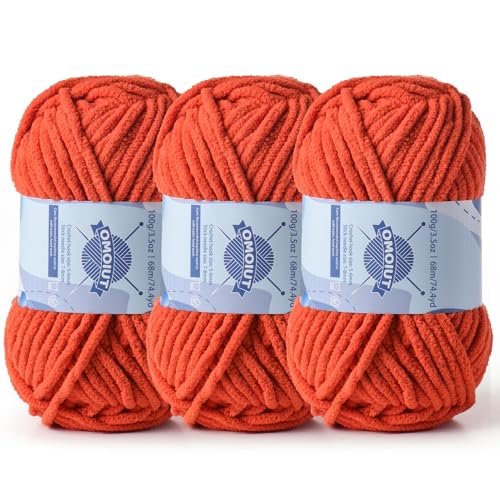 Dickes Chenille-Garn zum Häkeln, Babygarn zum Häkeln, weiche Decken, sperrige Garne zum Häkeln, Amigurumi, 3 x 100 g, flauschige Samtgarne zum Handstricken, 3 x 100 g, 3 x 74 m, 3 x 74 m, Orange Dickes Chenille-Garn zum Häkeln, Babygarn zum Häkeln, weiche Decken, sperrige Garne zum Häkeln, Amigurumi, 3 x 100 g, flauschige Samtgarne zum Handstricken, 3 x 100 g, 3 x 74 m, 3 x 74 m, Orange von OMoiut