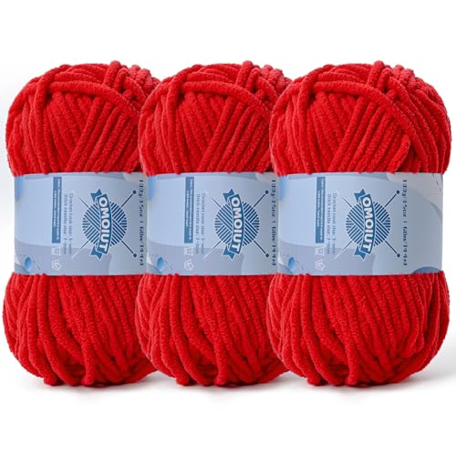 Dickes Chenille-Garn zum Häkeln, Babygarn zum Häkeln, weiche Decken, sperrige Garne zum Häkeln, Amigurumi, 3 x 100 g, flauschige Samtgarne zum Handstricken, 3 x 100 g, 3 x 74 m, 3 x 74 m, Rot Dickes Chenille-Garn zum Häkeln, Babygarn zum Häkeln, weiche Decken, sperrige Garne zum Häkeln, Amigurumi, 3 x 100 g, flauschige Samtgarne zum Handstricken, 3 x 100 g, 3 x 74 m, 3 x 74 m, Rot von OMoiut