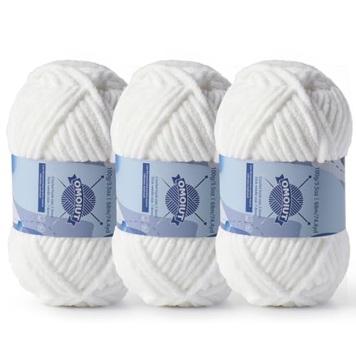 Dickes Chenille-Garn zum Häkeln, Babygarn zum Häkeln, weiche Decken, sperrige Garne zum Häkeln, Amigurumi, 3 x 100 g, flauschige Samtgarne zum Handstricken, 3 x 100 g, 3 x 74 m, 3 x 74 m, Weiß Dickes Chenille-Garn zum Häkeln, Babygarn zum Häkeln, weiche Decken, sperrige Garne zum Häkeln, Amigurumi, 3 x 100 g, flauschige Samtgarne zum Handstricken, 3 x 100 g, 3 x 74 m, 3 x 74 m, Weiß von OMoiut